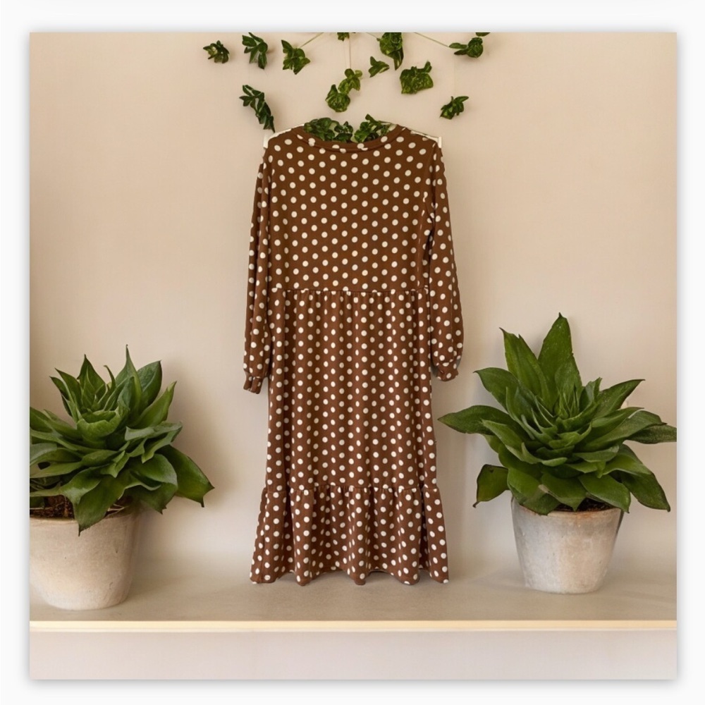 Jillian Harris X Collab JF Shay Dress-SzS-NWOT-Tan-White-Polkadot-lagenlook☀️ - Picture 4 of 7